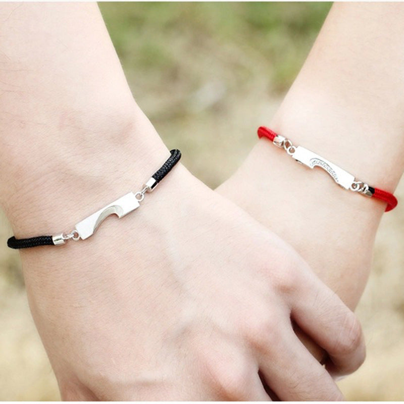 Heart Shape Designed Romatic Couple Silver Bracelets-Bracelets-Men-Black-Free Shipping Leatheretro