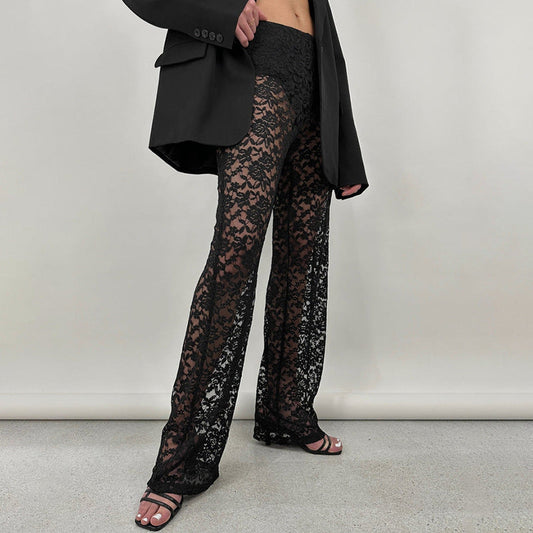 Sexy See Through Summer Wide Legs Pants-Pants-Black-S-Free Shipping Leatheretro