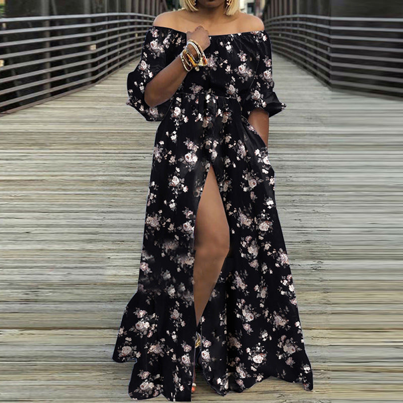 Sexy Off The Shoulder Long Maxi Dresses-Dresses-Navy Blue-S-Free Shipping Leatheretro