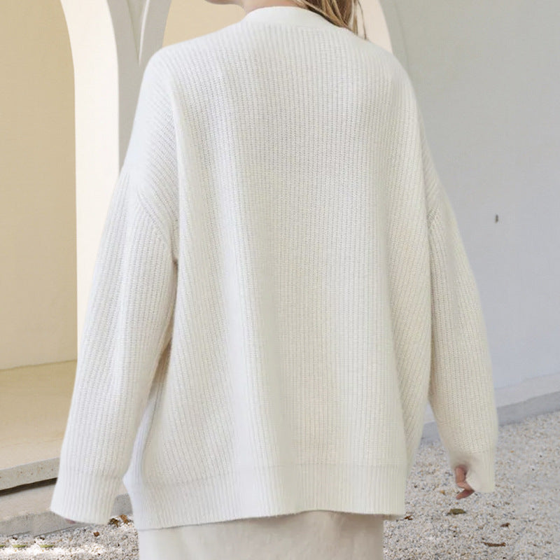 Casual Women Knitted Cardigan Sweaters-Outerwear-White-S-Free Shipping Leatheretro
