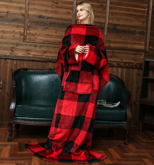 Fashion Fleece Cozy Pullover Long TV Blanket for Lazy People-Blankets-Red Plaid-Free Shipping Leatheretro