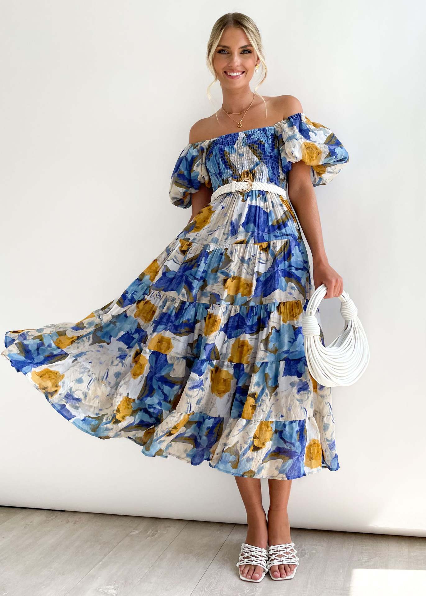 Casual Off The Shoulder Floral Print Long Dresses-Dresses-16-S-Free Shipping Leatheretro