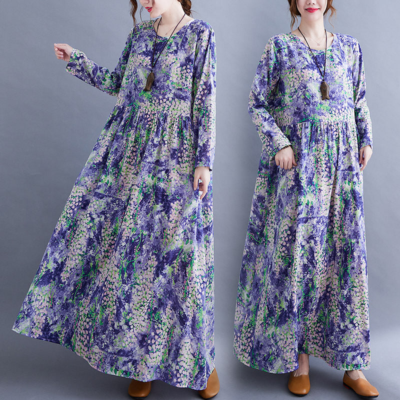 Lavender Print Long Sleeves Cozy Dresses-Dresses-The same as picture-M-Free Shipping Leatheretro