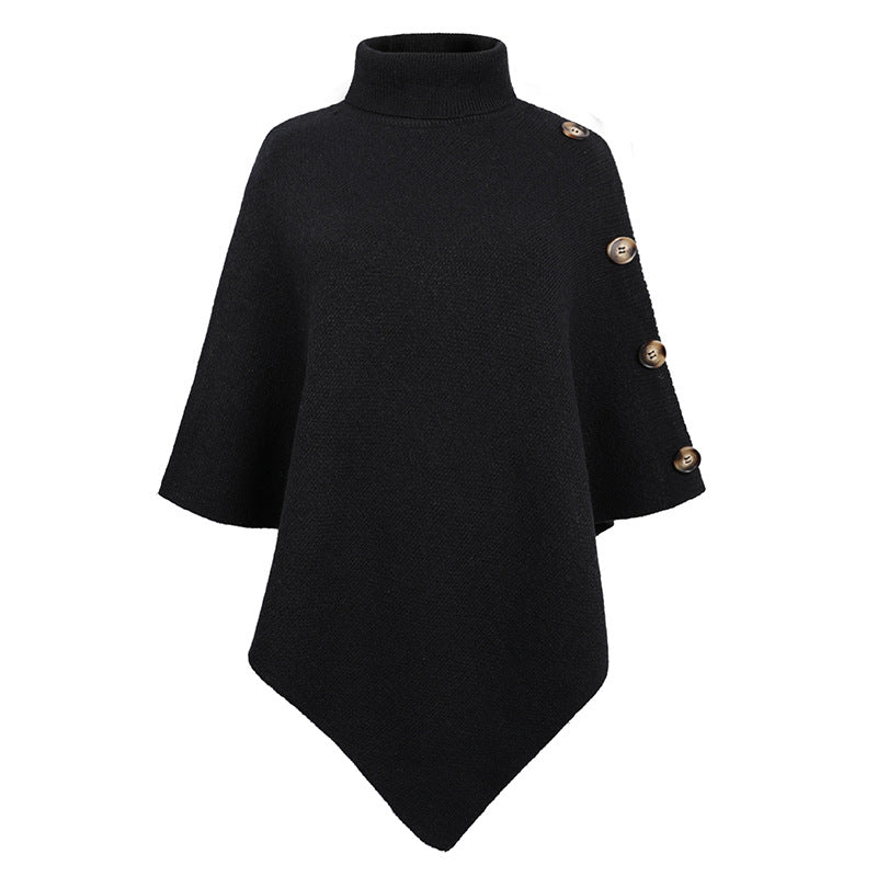 Casual High Neck Knitted Cloak Coats for Women-Coats & Jackets-Black-F-Free Shipping Leatheretro