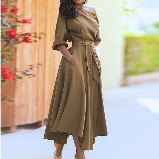 Elegant Women Long Dresses-Dresses-Khaki-S-Free Shipping Leatheretro