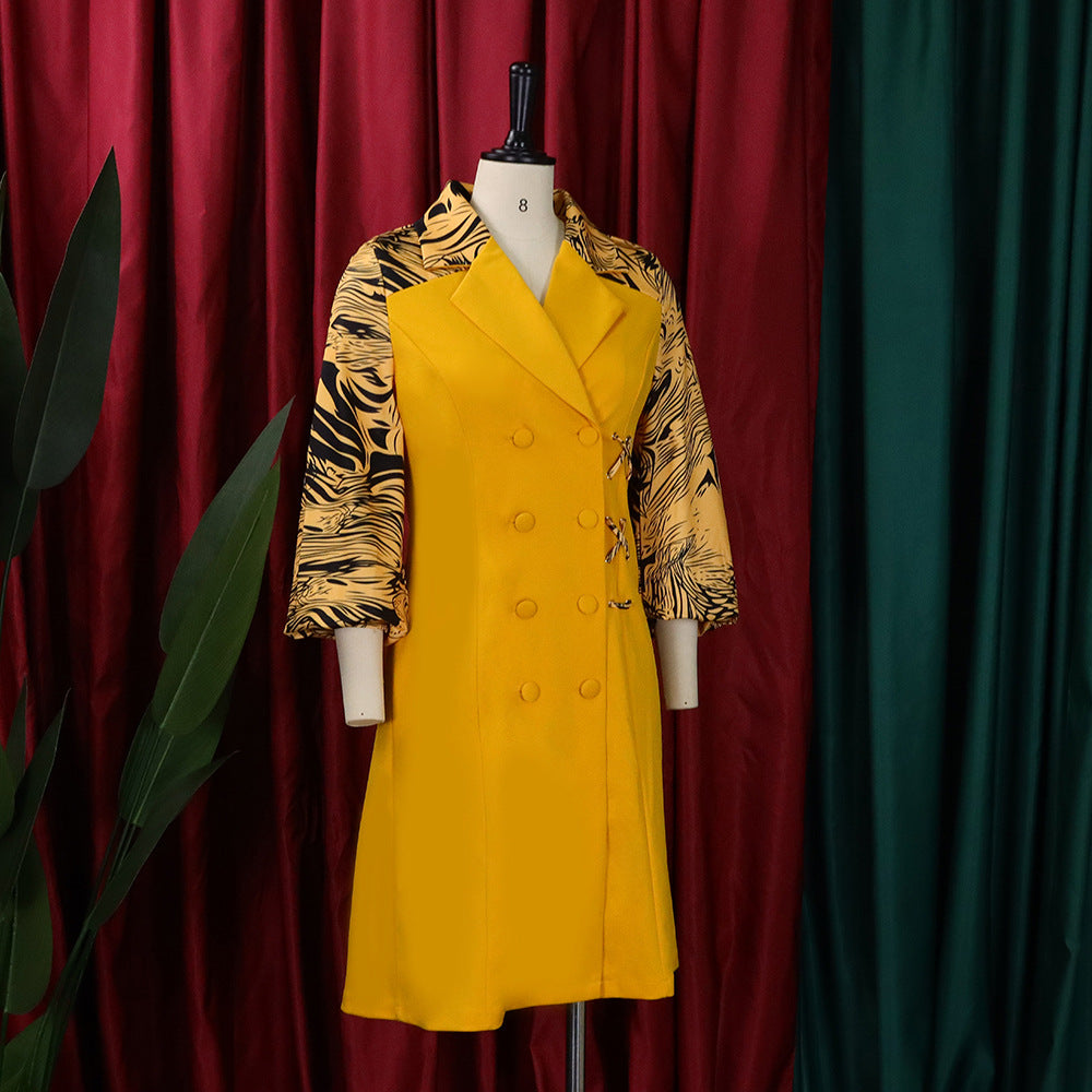 Fashion Plus Sizes Blazer Dresses-Dresses-Yellow-S-Free Shipping Leatheretro