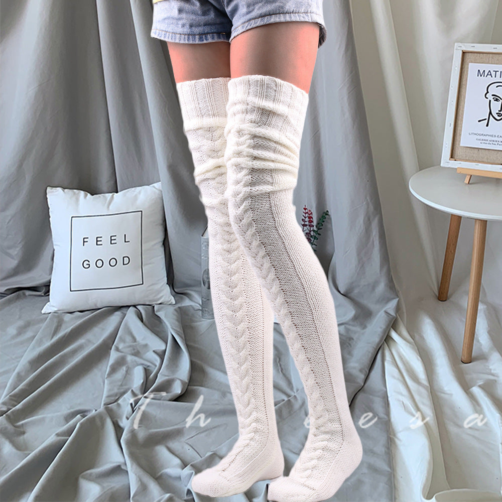 Winter Warm Overknee Long Socks-Holiday Stockings-White-75cm-Free Shipping Leatheretro