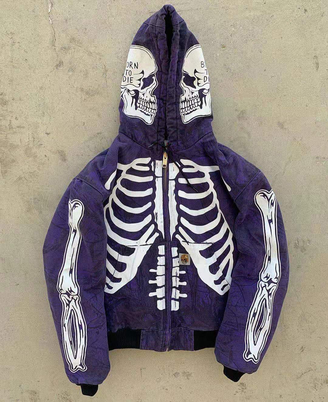 Women Flower Skull Long Sleeve Hoodies Sweater-Outerwear-Purple-S-Free Shipping Leatheretro