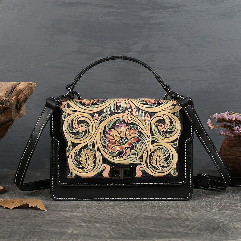 Luxury Handmade Engraved Leather Handbags for Women 9910-Handbags-Green-Free Shipping Leatheretro