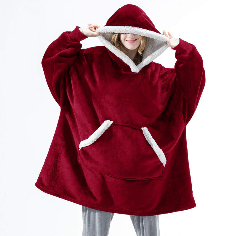 Wearable Fleece Hoodies Sleepwear for Watching TV-Blankets-Wine Red-One Size-Free Shipping Leatheretro