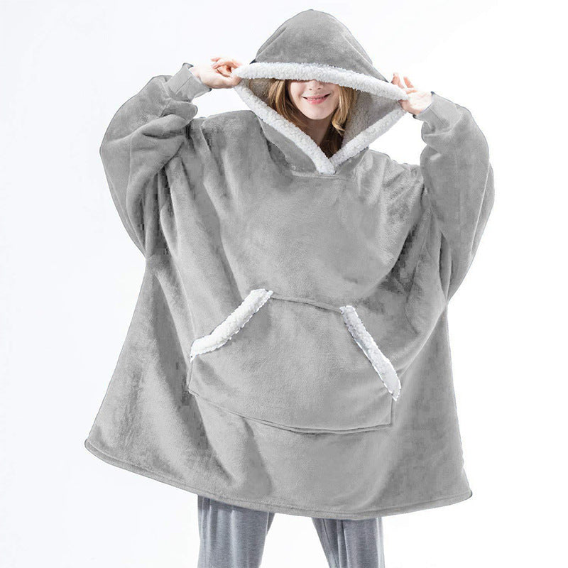 Wearable Fleece Hoodies Sleepwear for Watching TV-Blankets-Light Gray-One Size-Free Shipping Leatheretro