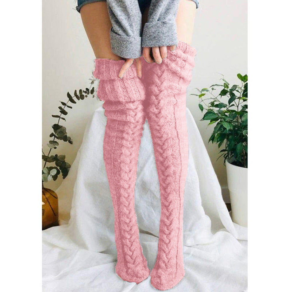 Winter Warm Overknee Long Socks-Holiday Stockings-Pink-85cm-Free Shipping Leatheretro