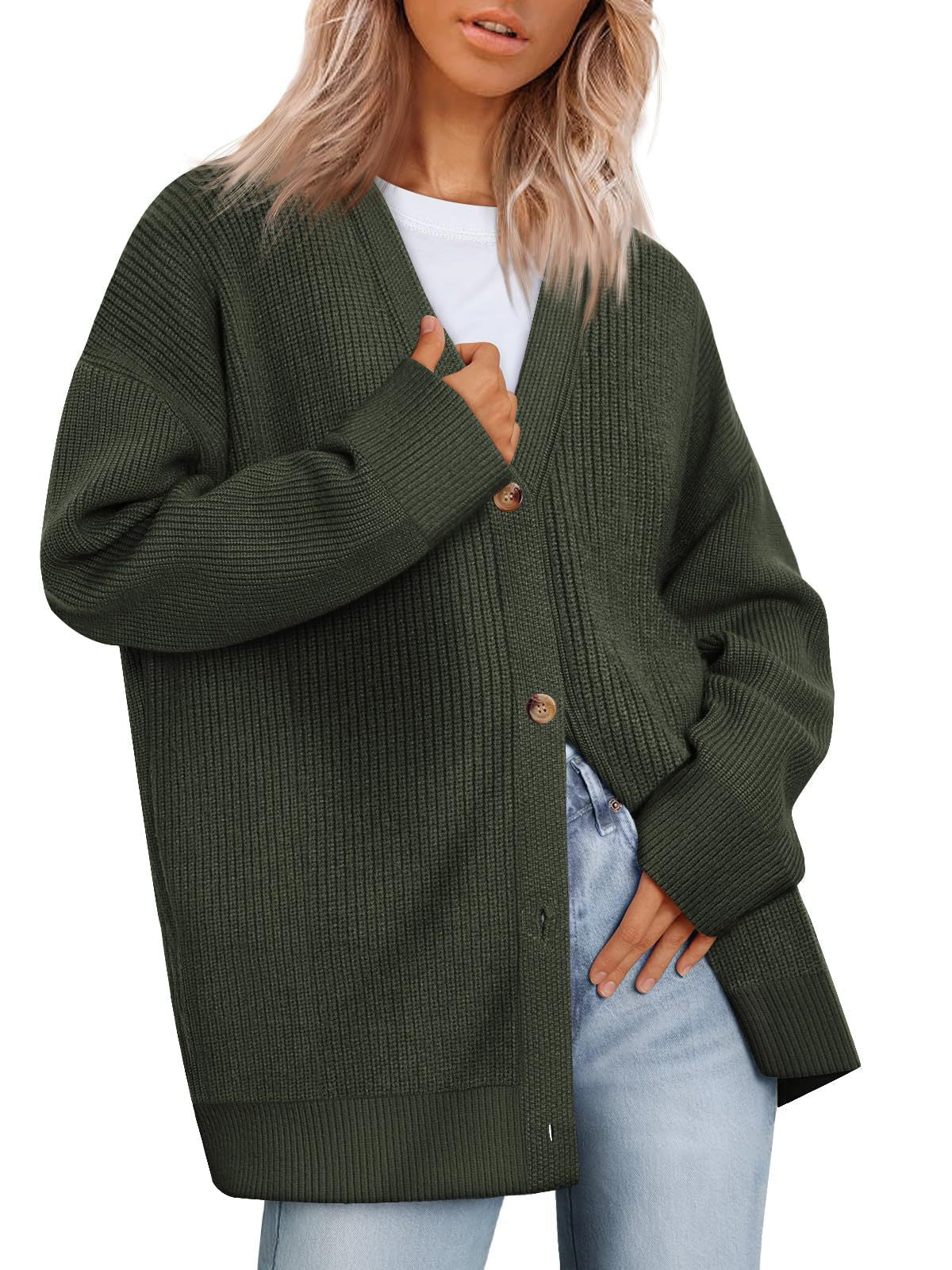 Casual Women Knitted Cardigan Sweaters-Outerwear-Army Green-S-Free Shipping Leatheretro