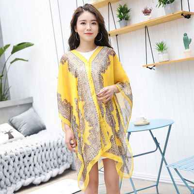 Summer Chiffon Women Cape Covers-Costume Capes-Yellow-180cm-Free Shipping Leatheretro