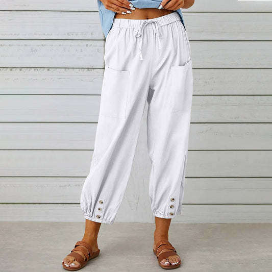 Casual High Waist Linen Wide Legs Pants for Women-Pants-Light Gray-S-Free Shipping Leatheretro