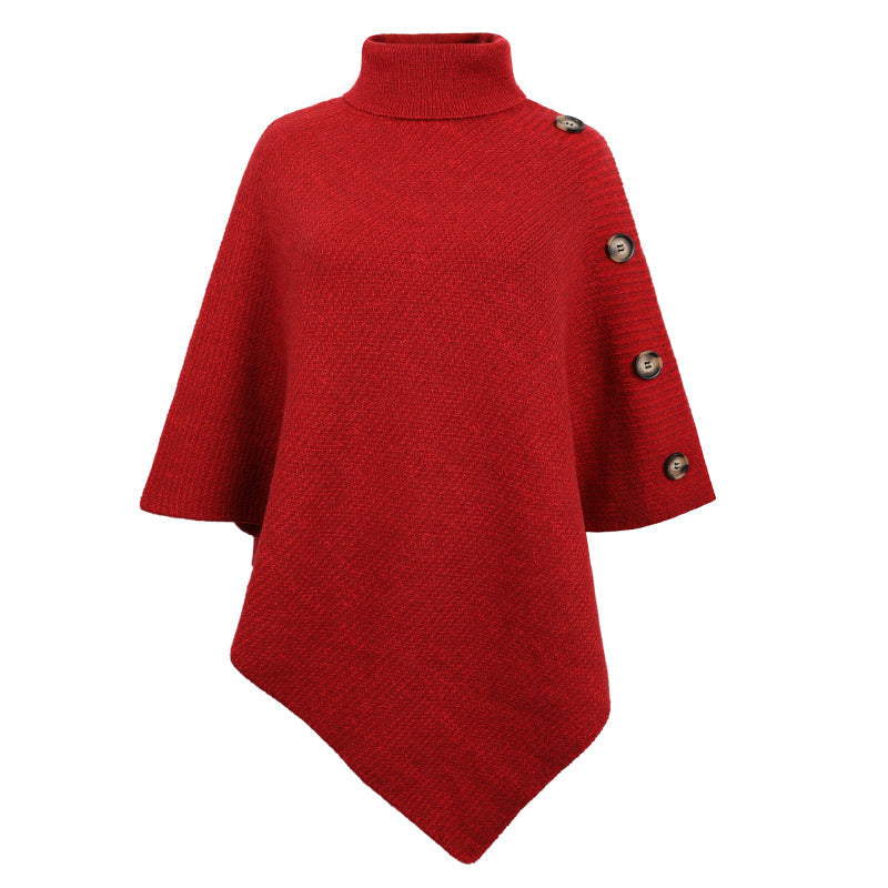 Casual High Neck Knitted Cloak Coats for Women-Coats & Jackets-Red-F-Free Shipping Leatheretro