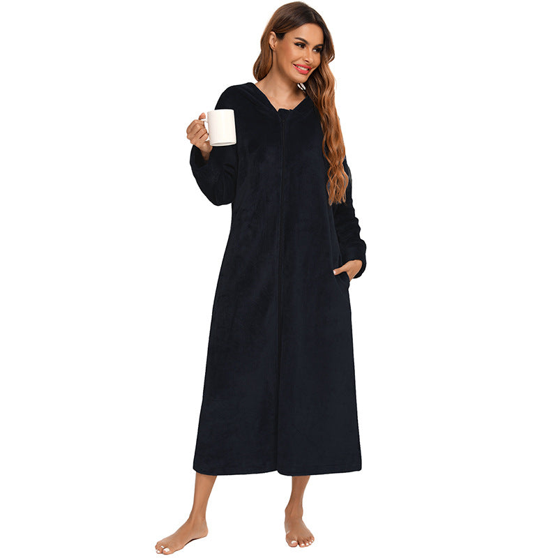 Winter Fleece Hoodies Sleepwear with Zipper-sleepwear-Black-S-Free Shipping Leatheretro