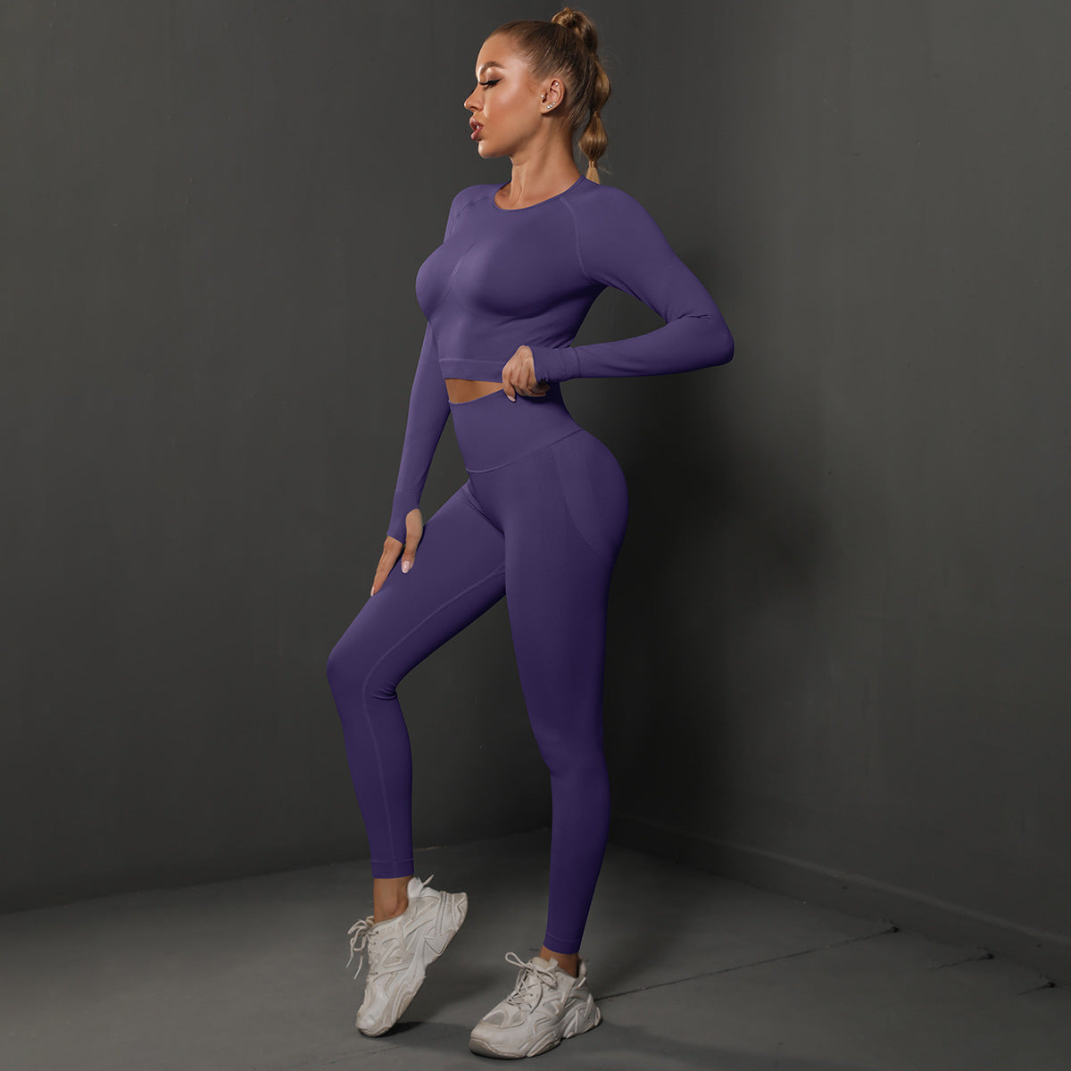 Fashion Simple Style Sports Yoga Suits for Women-Activewear-Dark Purple-S-Free Shipping Leatheretro