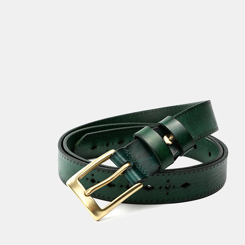Hanmade Vege Tanned Leather Belt for Women 61006-Belts-Green-105-125-Free Shipping Leatheretro