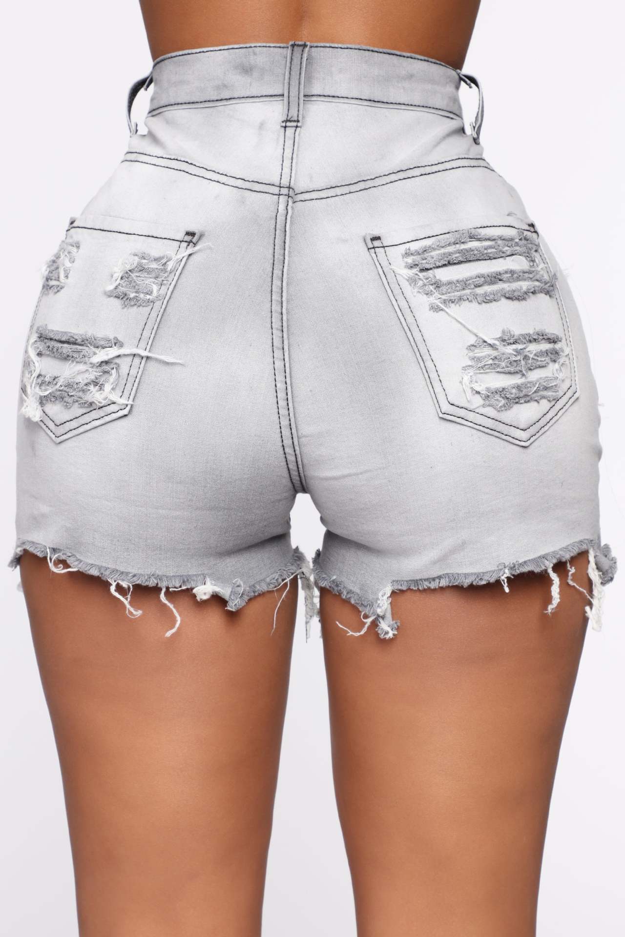 Sexy High Waist Broken Holes Short Jeans-Pants-Gray-S-Free Shipping Leatheretro