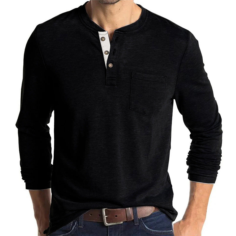 Casual Round Neck Long Sleeves T Shirts-Shirts & Tops-Black-S-Free Shipping Leatheretro