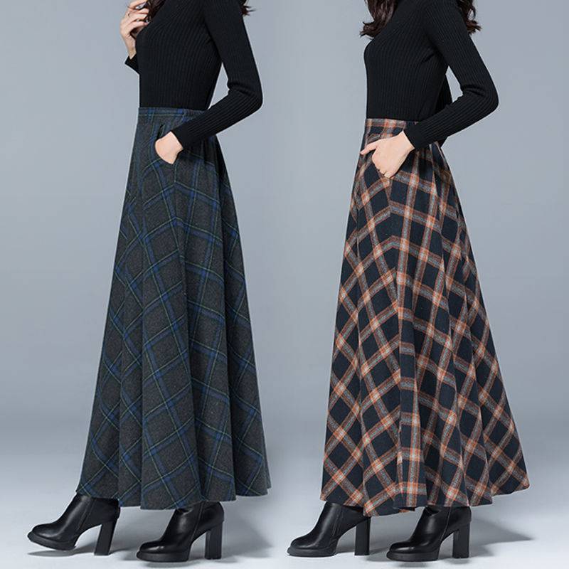 Fall/winter High Elastic Waist Wool Long Skirts-Skirts-A-M 40-50kg-Free Shipping Leatheretro