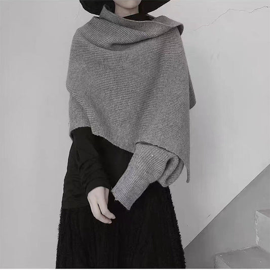 Casual Knitted Warm Cloaks for Women-Shirts & Tops-Khaki-100-135CM-Free Shipping Leatheretro