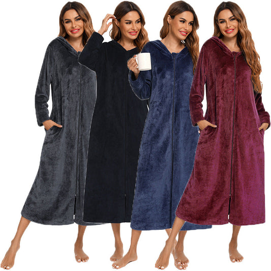 Winter Fleece Hoodies Sleepwear with Zipper-sleepwear-Gray-S-Free Shipping Leatheretro