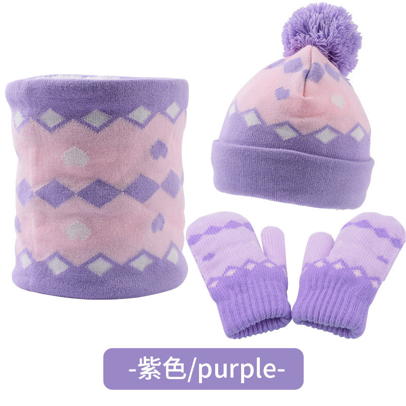 Winter Knitting Hats Gloves Scarfs 3pcs/set-Hats-Purple-1-6 Years Old-Free Shipping Leatheretro