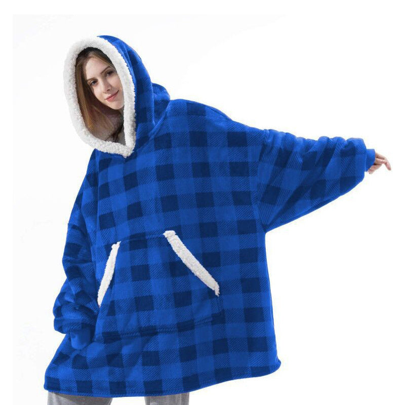 Wearable Fleece Hoodies Sleepwear for Watching TV-Blankets-Blue Black-One Size-Free Shipping Leatheretro