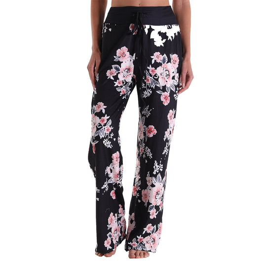 Casual Floral Print Women High Waist Trousers for Homewear-Pajamas-2011-S-Free Shipping Leatheretro
