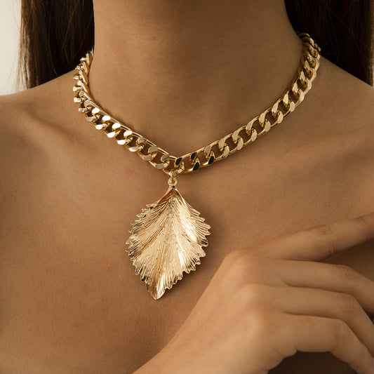 Fashion Leaf Design Hip Hop Women Necklaces-Necklaces-Golden-Free Shipping Leatheretro