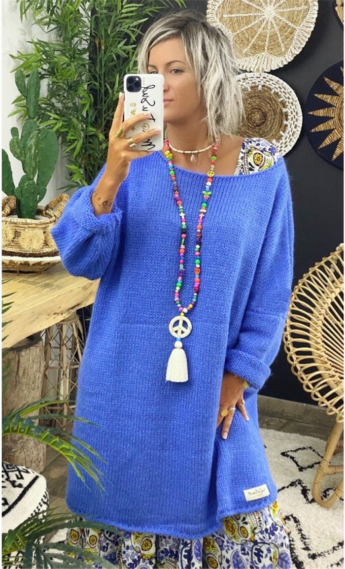 Casual Women Round Neck Knitting Loose Sweaters-Women Sweaters-Blue-S-Free Shipping Leatheretro