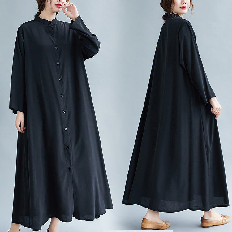 Women Stand Collar Plus Sizes T Shirts Dresses-Dresses-Black-One Size-Free Shipping Leatheretro