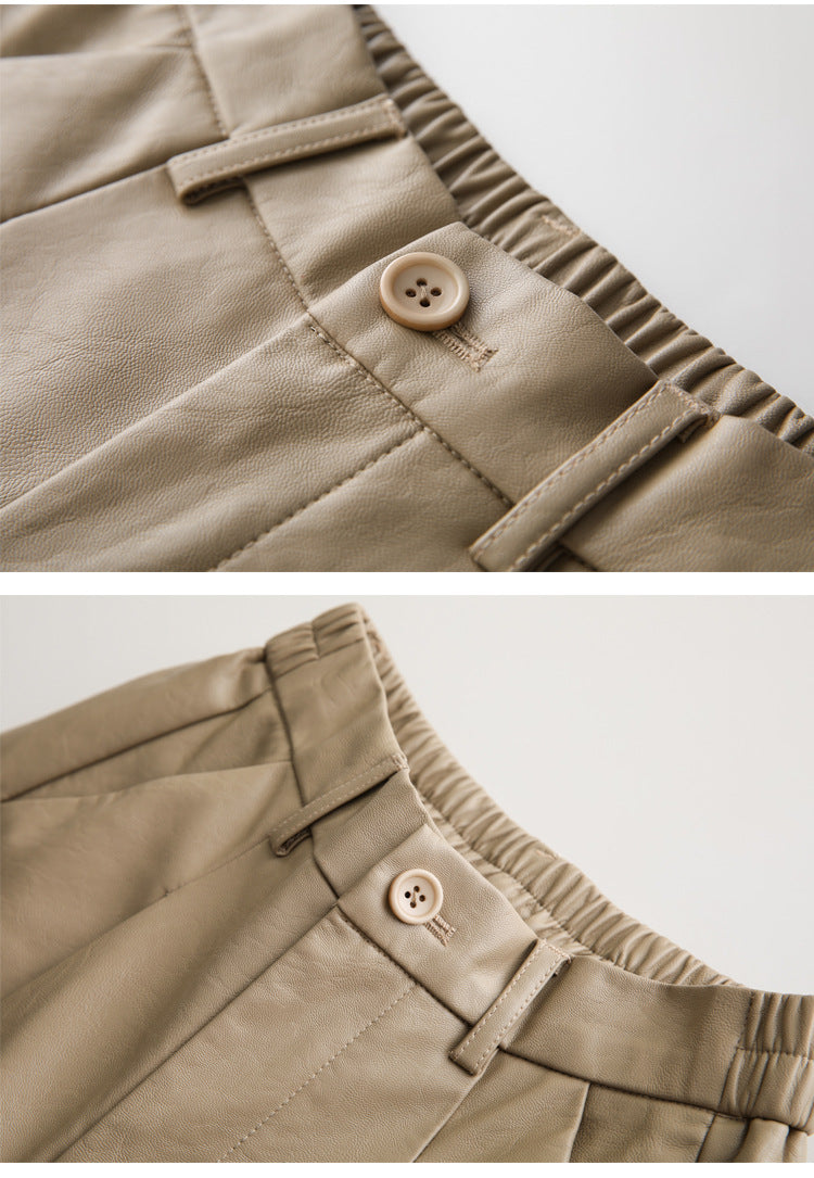 Casual PU Cropped Shorts for Women-Pants-Khaki-XS-Free Shipping Leatheretro