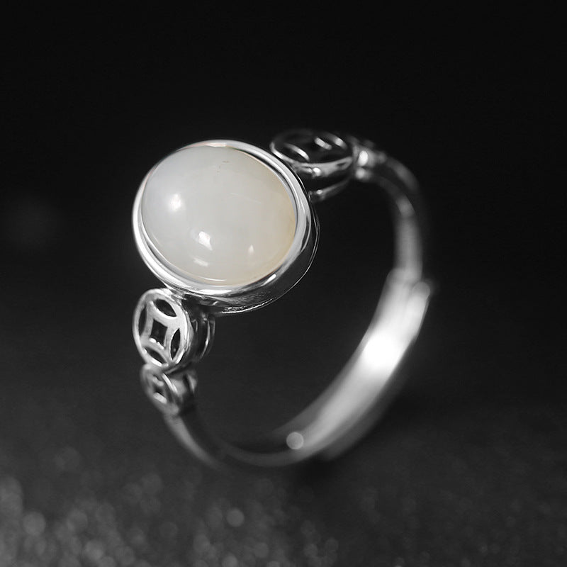 Vintage Designed Silver Rings for Women-Rings-White-Adjustable-Open-Free Shipping Leatheretro