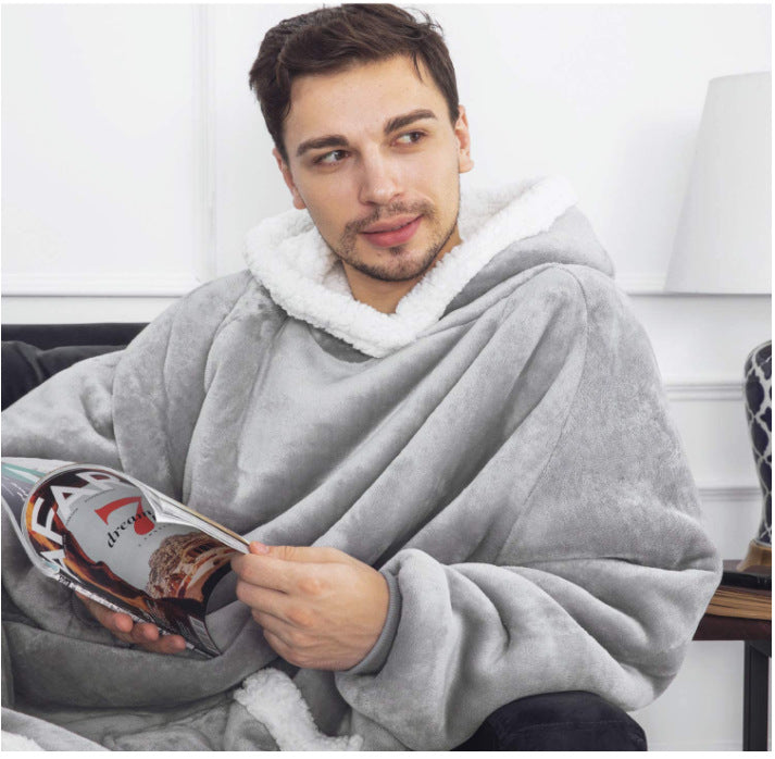 Witner Thick Warm Watching Tv Huggle Hoodies Sleepwear Throw Blanket-Blankets-Light Gray-61-71 inches for 50-80kg-Free Shipping Leatheretro