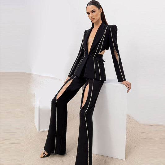Luxury Designed Hollow Out Two Pieces Women Outfits Set-Outfit Sets-Black-S-Free Shipping Leatheretro