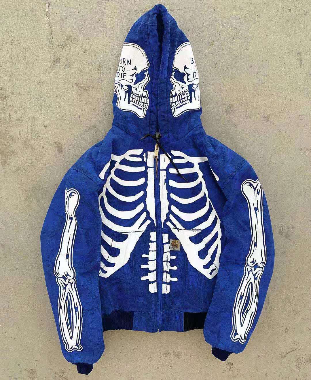 Women Flower Skull Long Sleeve Hoodies Sweater-Outerwear-Blue-S-Free Shipping Leatheretro
