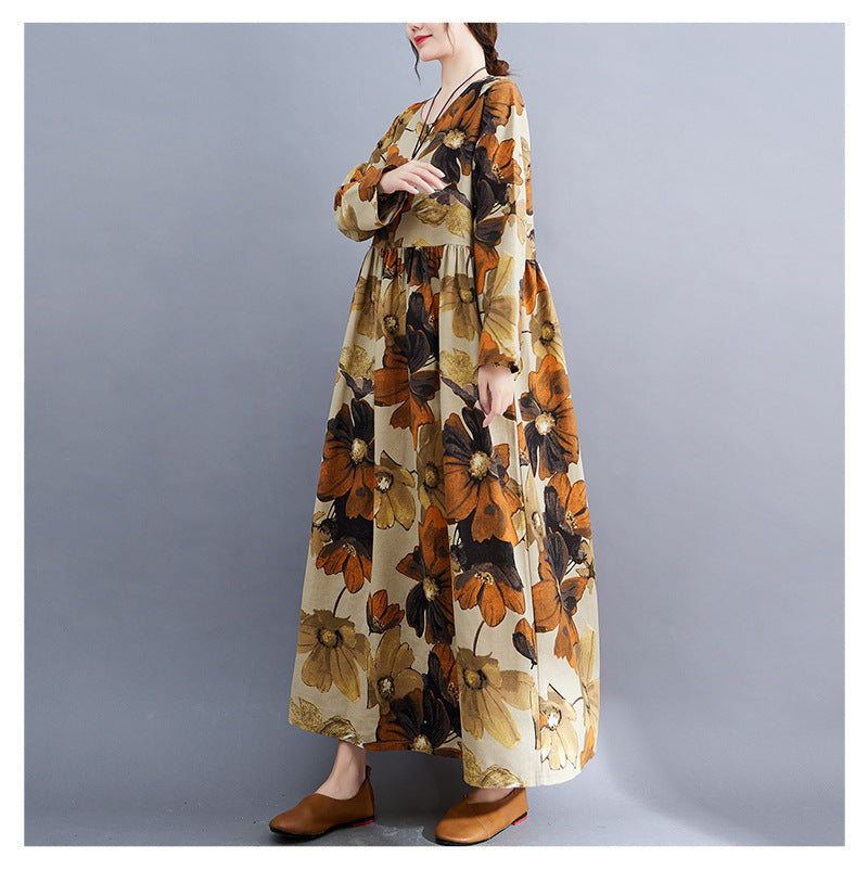 Floral Design Plus Sizes Fall Dresses-Dresses-Floral-M-Free Shipping Leatheretro
