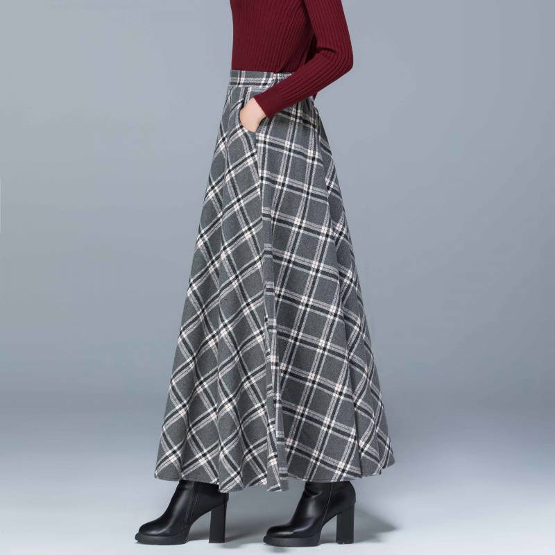 Fall/winter High Elastic Waist Wool Long Skirts-Skirts-C-M 40-50kg-Free Shipping Leatheretro