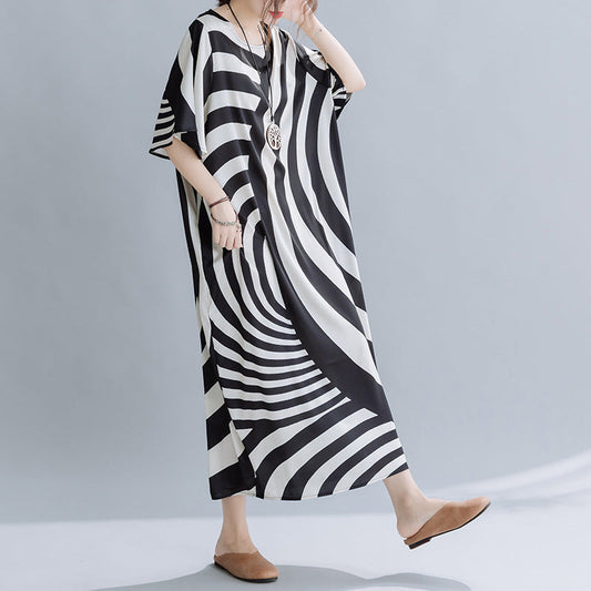 Summer Black Striped Plus Sizes Dresses-Dresses-Black-均码-Free Shipping Leatheretro