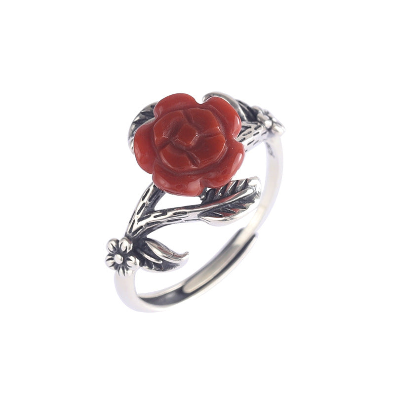 Vintage Rose&grass Design Silver Rings for Women-Rings-The same as picture-Adjustable-Open-Free Shipping Leatheretro