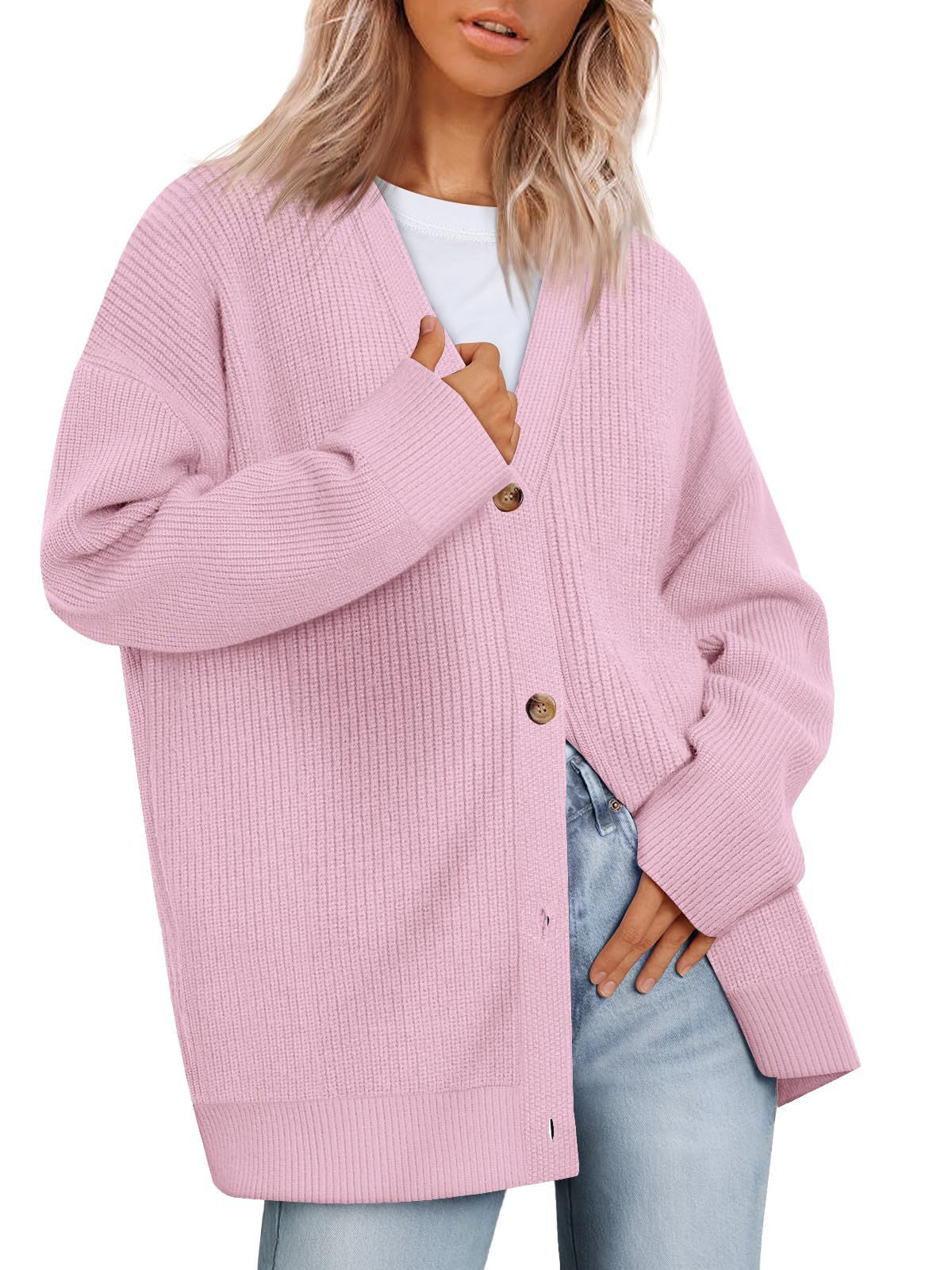 Casual Women Knitted Cardigan Sweaters-Outerwear-Pink-S-Free Shipping Leatheretro