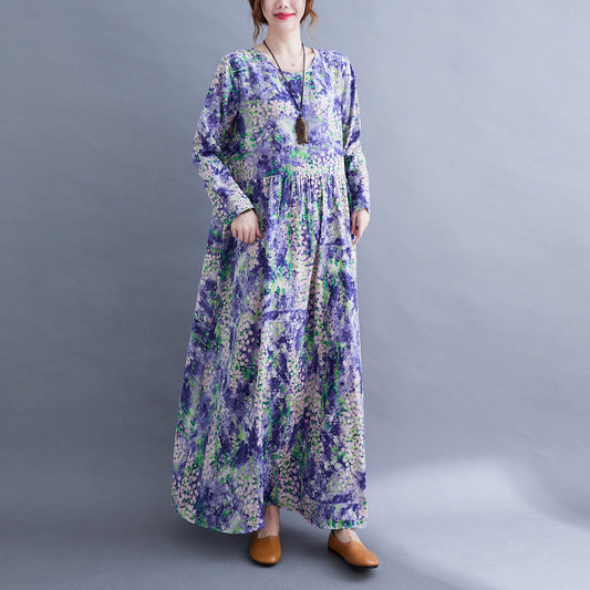 Lavender Print Long Sleeves Cozy Dresses-Dresses-The same as picture-M-Free Shipping Leatheretro