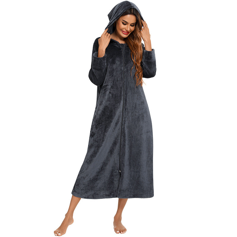 Winter Fleece Hoodies Sleepwear with Zipper-sleepwear-Gray-S-Free Shipping Leatheretro