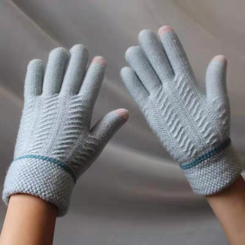 Winter Warm Velvet Knitted Gloves for Men and Women-Gloves & Mittens-Women-blue-Free Shipping Leatheretro