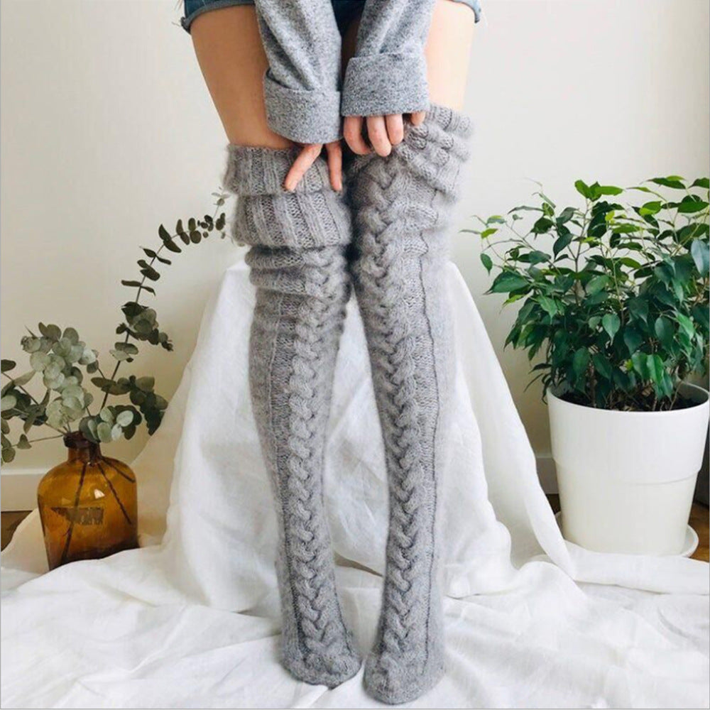 Winter Warm Overknee Long Socks-Holiday Stockings-Light Gray-75cm-Free Shipping Leatheretro