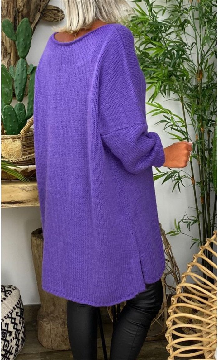 Casual Women Round Neck Knitting Loose Sweaters-Women Sweaters-Purple-S-Free Shipping Leatheretro