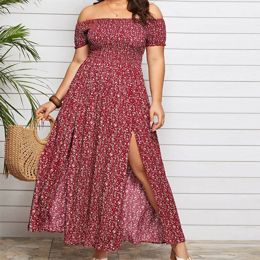Casual Boho Off The Shoulder Summer Plus Sizes Dresses-Dresses-Red-L-Free Shipping Leatheretro